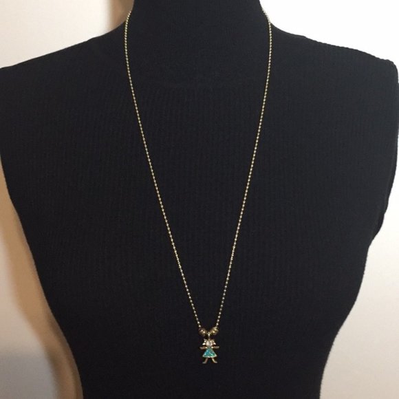 Vintage Jewelry - K.I.S. USA Birthstone Charm May/Emerald Necklace 28" long